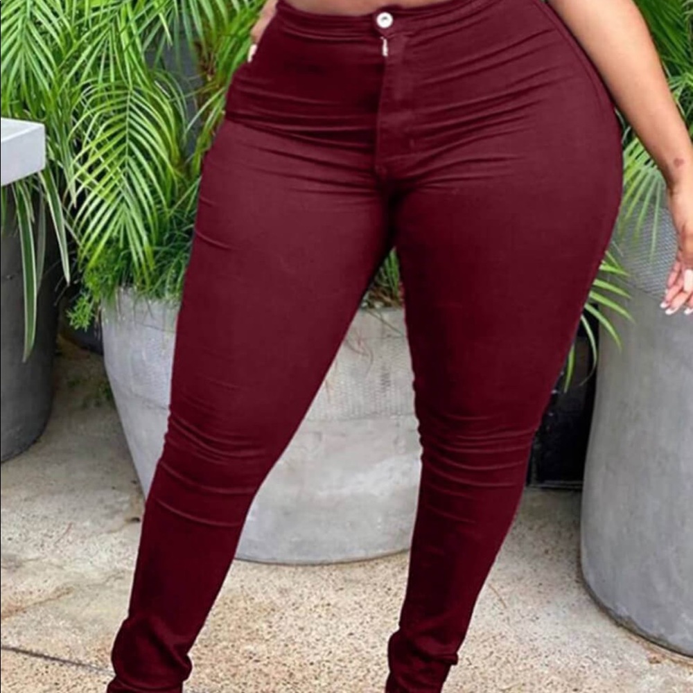 Burgundy skinny leg jean